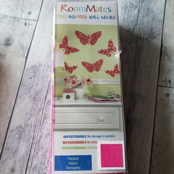RoomMates Peel & Stick Wall Decals Flocked Butterflies In Pink - Picture 1 of 5